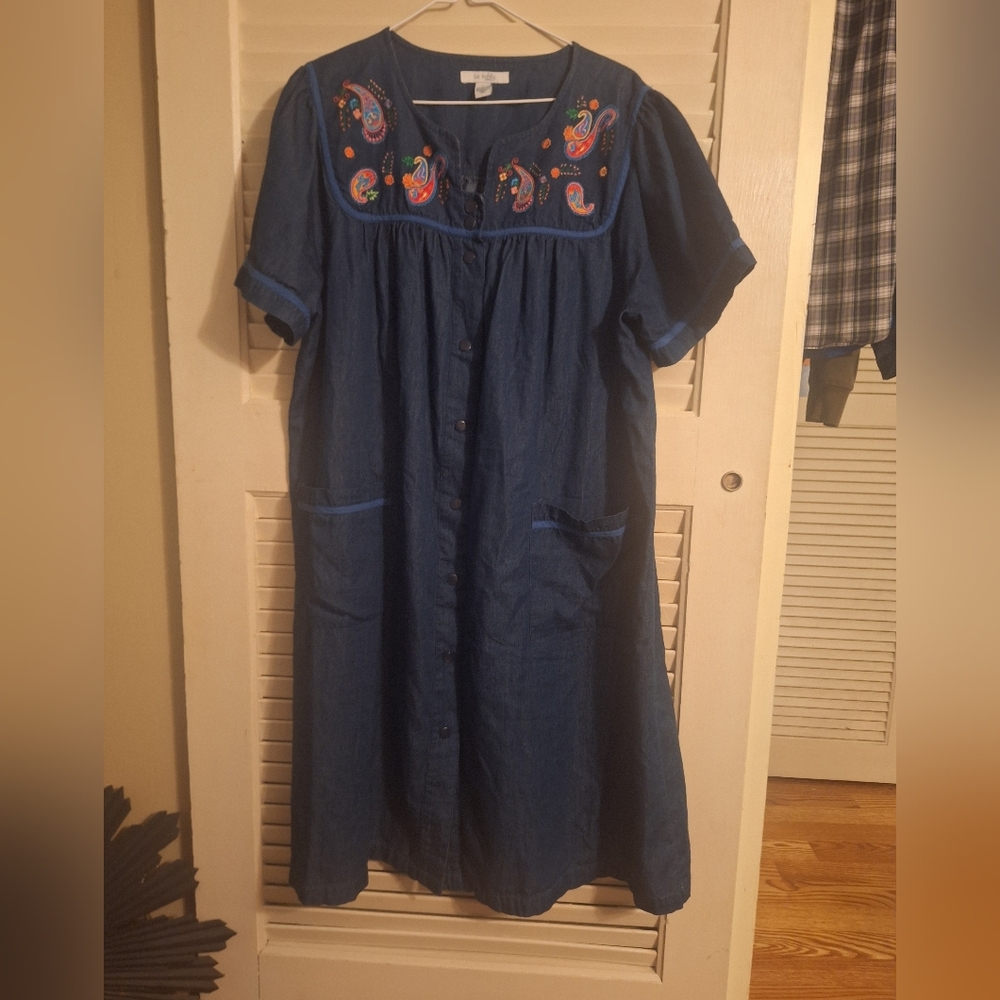 Denim Embroidered Midi Dress - Picture 2 of 11